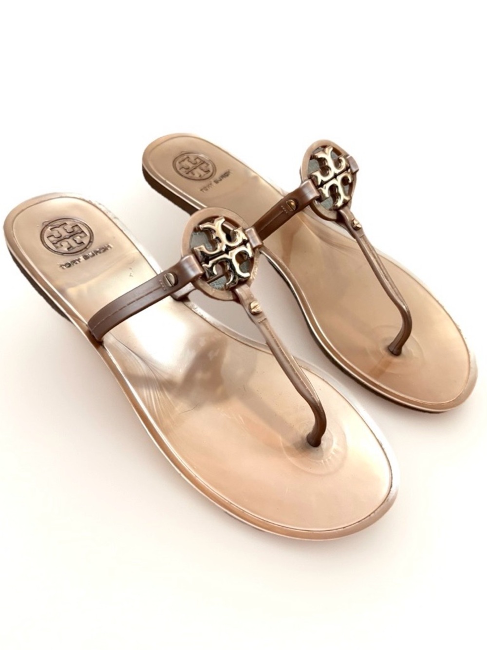Tory Burch Mini Miller Jelly Sandals Rose Gold Size 7 Flat Thong Slip-on Shoes - Picture 9 of 16